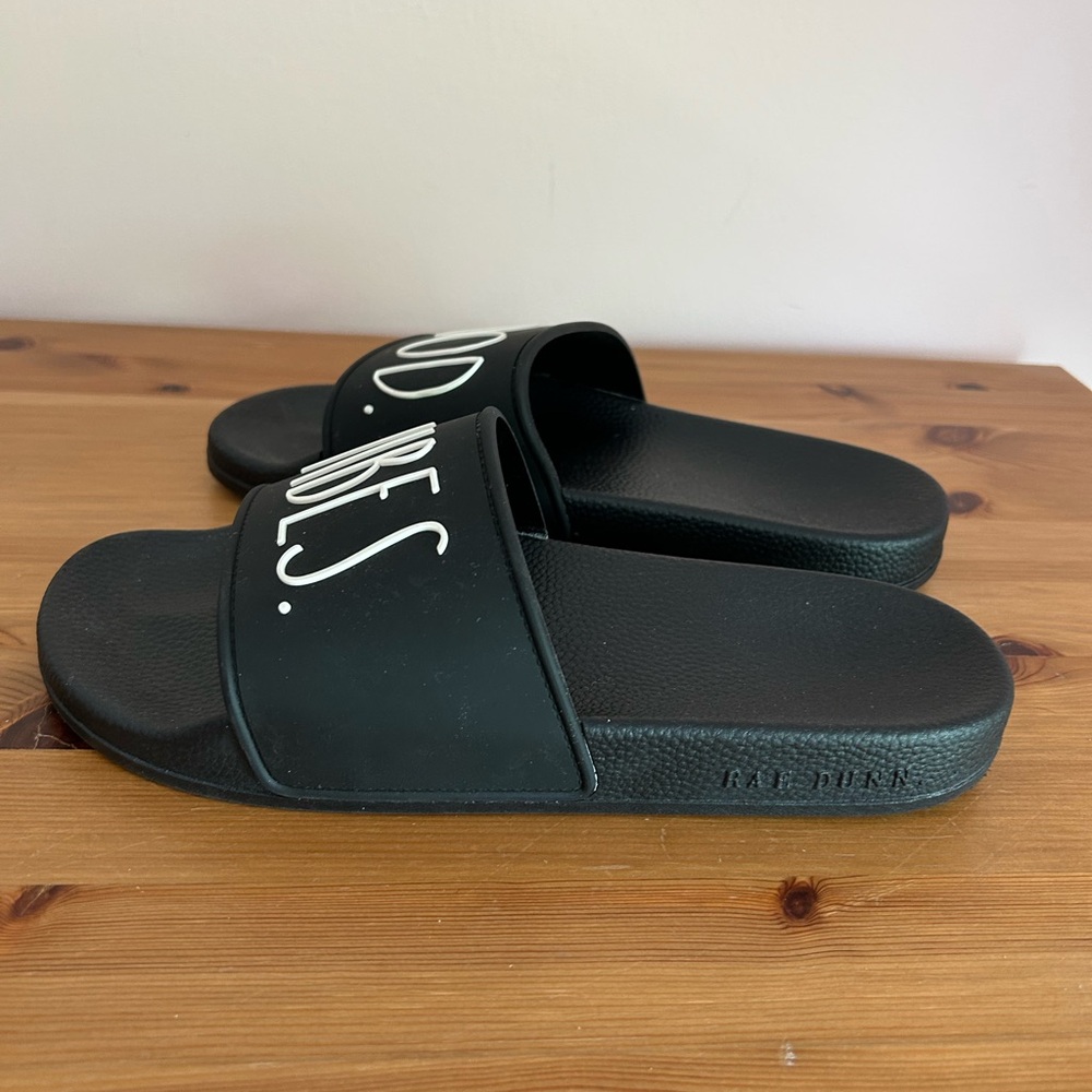 Rae Dunn Black Good Vibes Slide Sandals - Picture 8 of 15